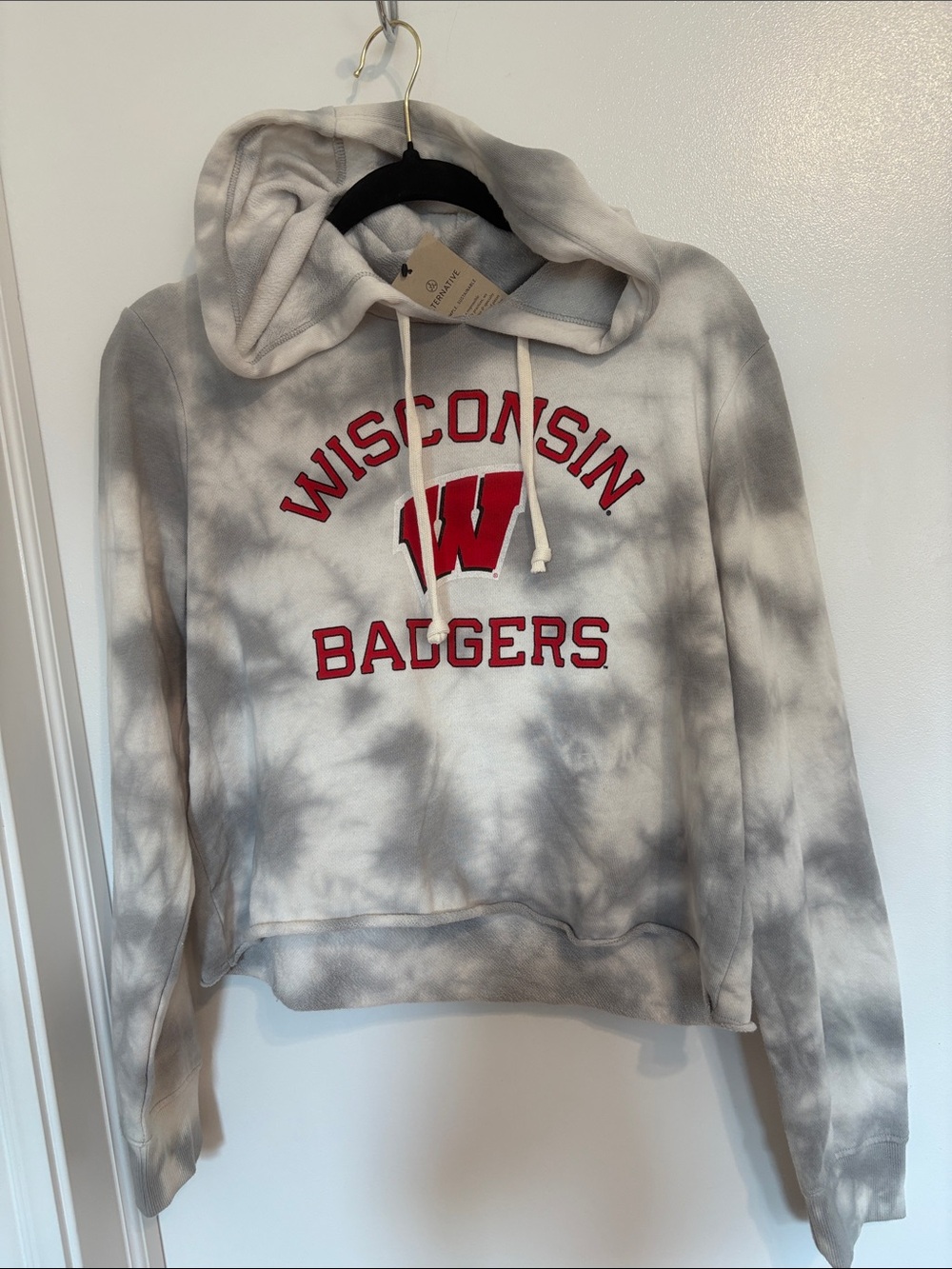 Alternative Wisconsin Badgers Tie-Dye Hoodie - Gray/Cream with Red Logo